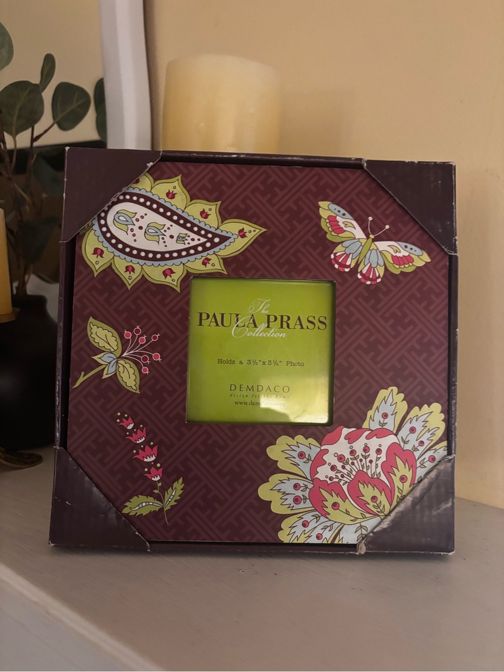 Demdaco Brown Frame with Green and Pink Floral Accents